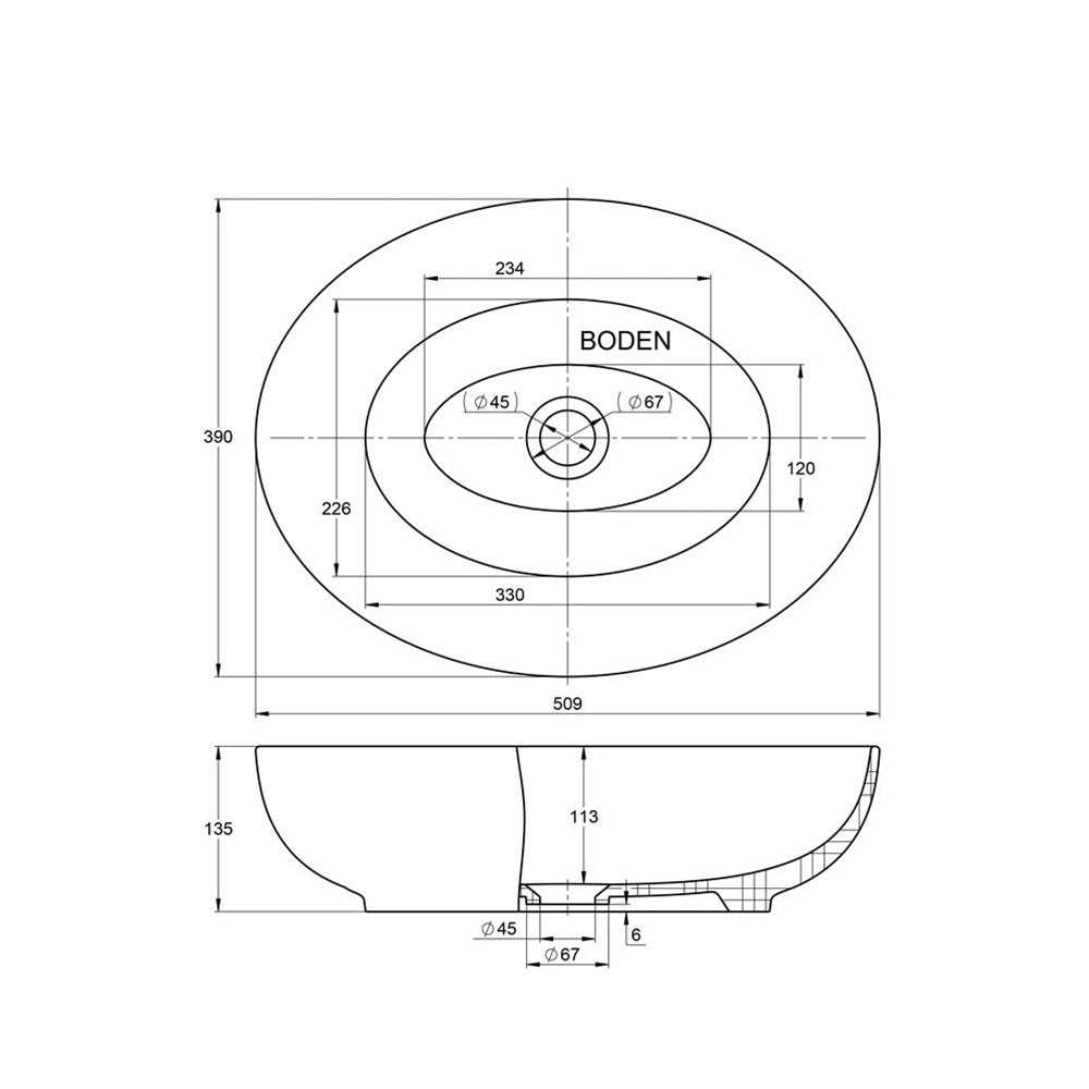 Aufsatzwaschbecken - Oval - aus Keramik - 51cm Breite - Treos - in Weiß