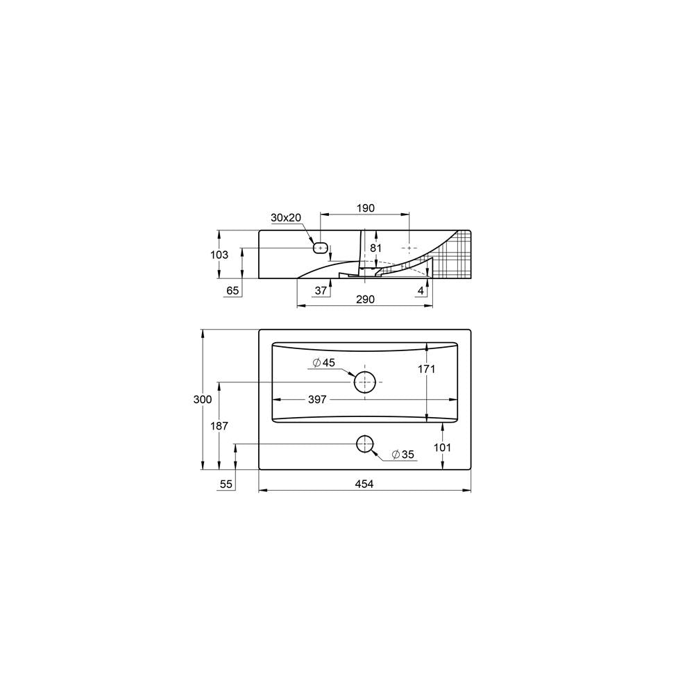 Handwaschbecken aus Keramik Treos Serie 800 Breite 45cm weiß