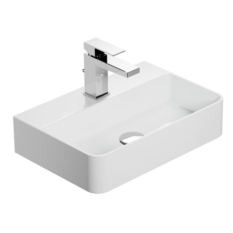 Handwaschbecken Eckig in Weiß – 46,5cm breit – aus Keramik – Treos Serie 800