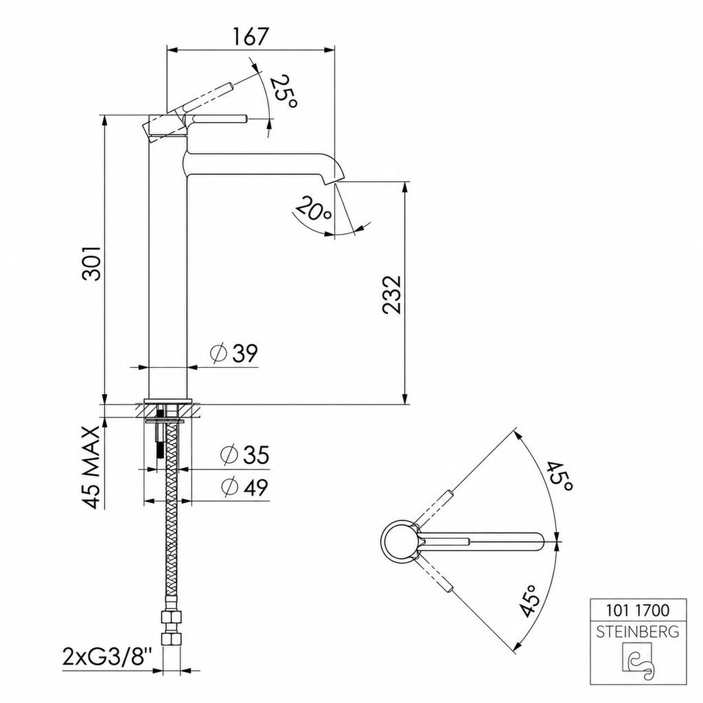 Steinberg Waschtisch-Einhebelmischer - mit erhöhtem Armaturenkörper - Serie 101