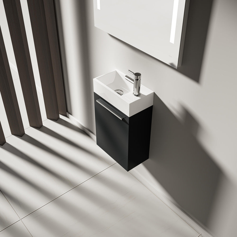 Gäste WC Waschbecken mit Unterschrank – 39,5cm breit – Becken aus Mineralguss – Treos Serie 900 - Graphit Grau Lack