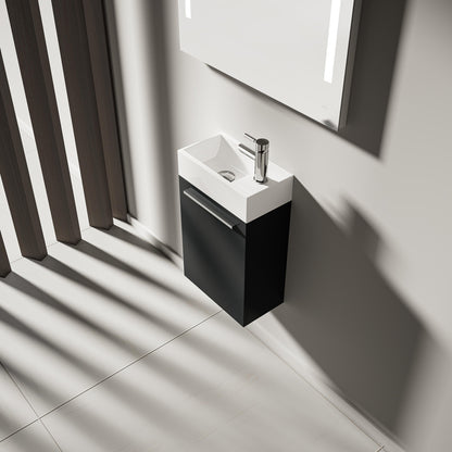 Gäste WC Waschbecken mit Unterschrank – 39,5cm breit – Becken aus Mineralguss – Treos Serie 900 - Graphit Grau Lack