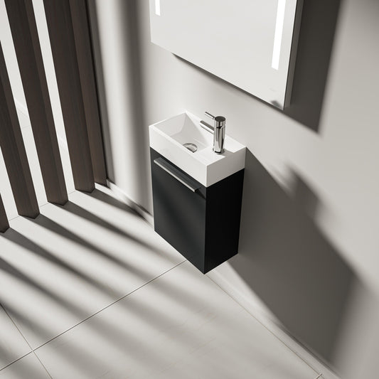 Gäste WC Waschbecken mit Unterschrank – 39,5cm breit – Becken aus Mineralguss – Treos Serie 900 - Graphit Grau Lack