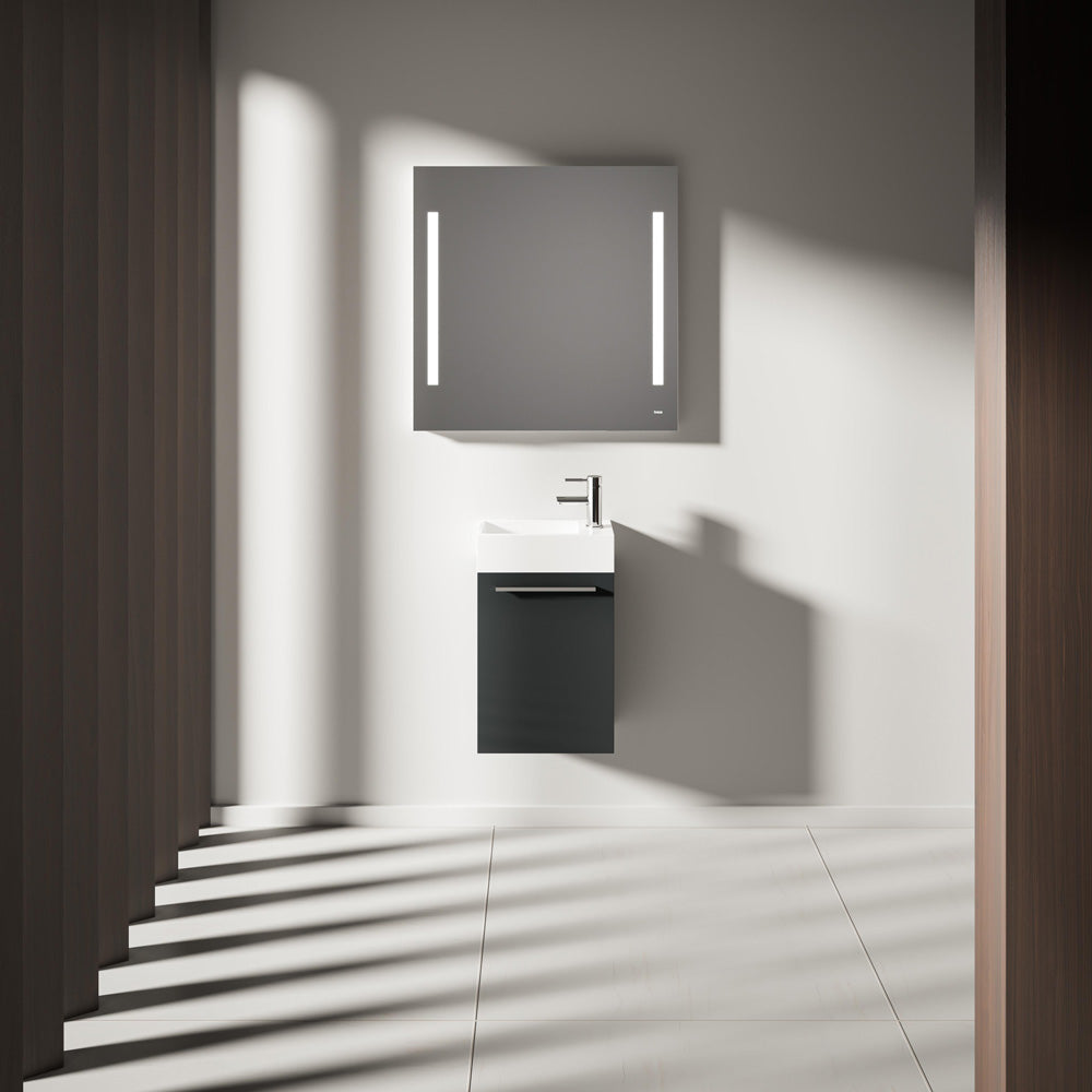 Gäste WC Waschbecken mit Unterschrank – 39,5cm breit – Becken aus Mineralguss – Treos Serie 900 - Graphit Grau Lack