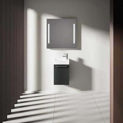 Gäste WC Waschbecken mit Unterschrank – 39,5cm breit – Becken aus Mineralguss – Treos Serie 900 - Graphit Grau Lack