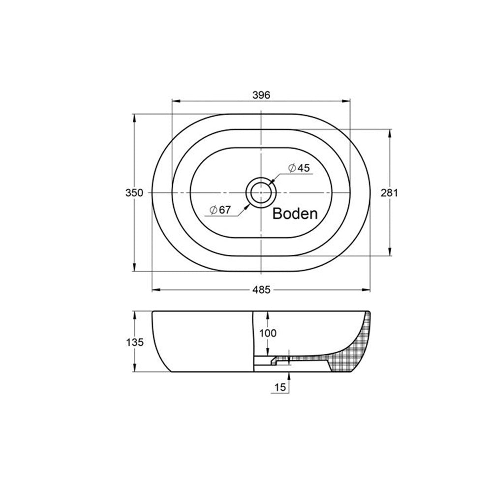 Aufsatzwaschbecken - Oval - Treos - aus Keramik - 48;5cm Breite - in Weiß
