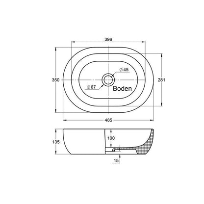 Aufsatzwaschbecken - Oval - Treos - aus Keramik - 48;5cm Breite - in Weiß