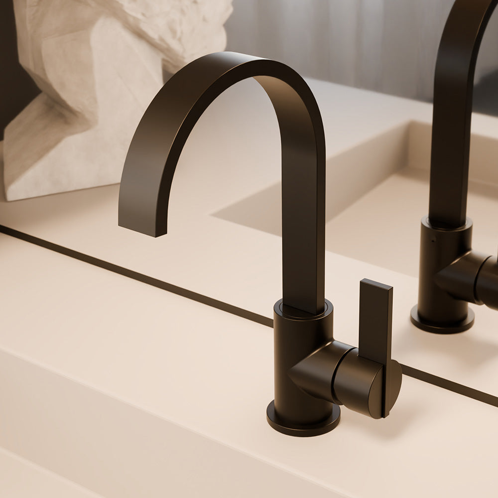 Treos Waschtischarmatur in Schwarz Matt - Serie 195 - mit Druckverschluss