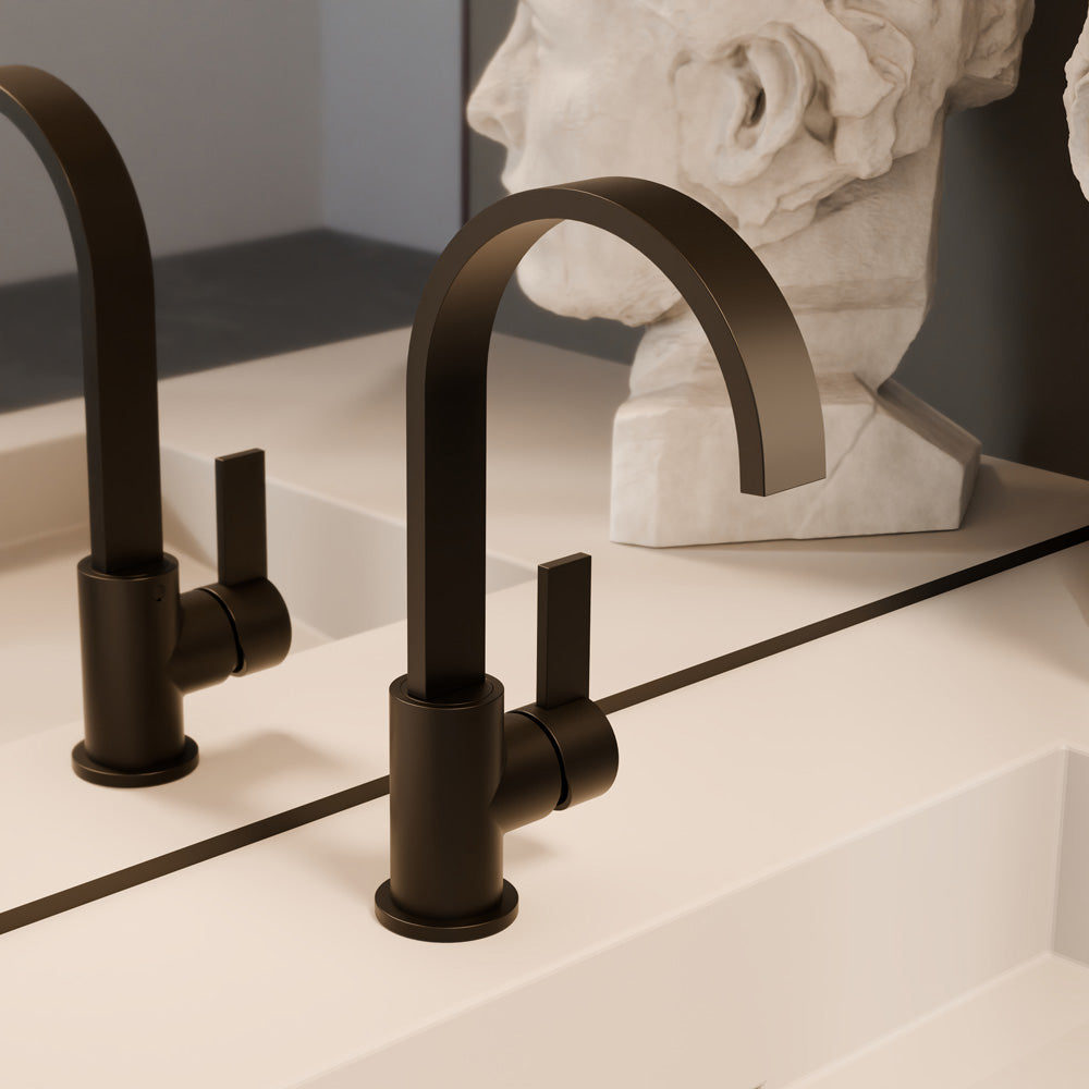 Treos Waschtischarmatur in Schwarz Matt - Serie 195 - mit Druckverschluss