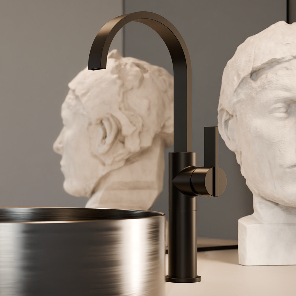 Treos Waschtischarmatur in Schwarz Matt - Serie 195 - mit erhöhtem Armaturenkörper