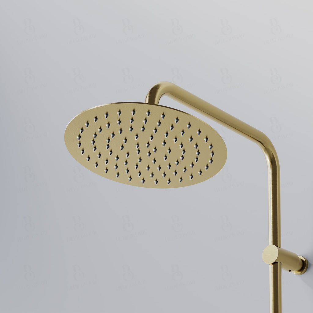Steinberg Duschsystem - Brushed Gold - Serie 101 - mit Thermostat - Regenbrause rund und Stabhandbrause