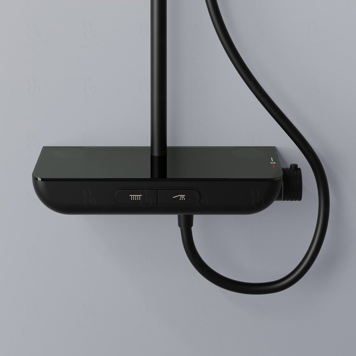 Steinberg Duschsystem - Schwarz Matt - mit Glasablage - Thermostat - Regenbrause - Stabhandbrause