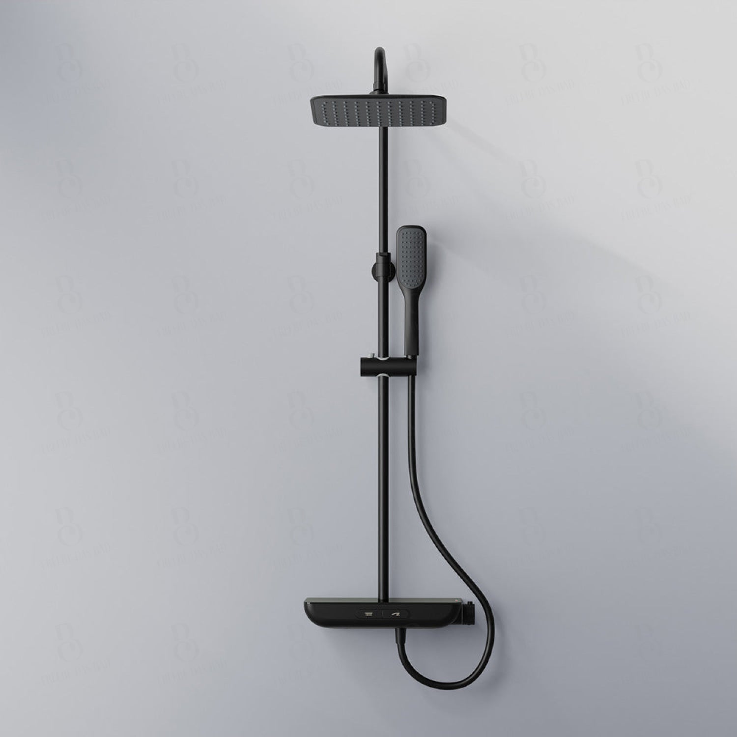 Steinberg Duschsystem - Schwarz Matt - mit Glasablage - Thermostat - Regenbrause - Stabhandbrause