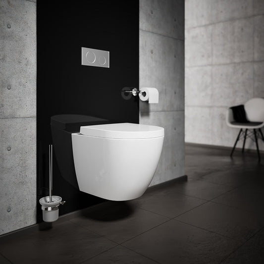 verkürztes WC nur 45cm - mit Sitz - spülrandlos - Treos Serie 810 - Toilette Raumspar-WC - (Set)