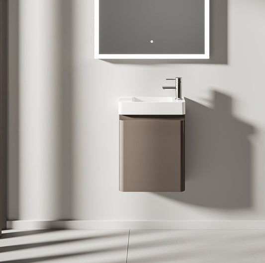 Kleines Handwaschbecken für Gäste WC mit Unterschrank – 45,7cm breit – aus Mineralguss – Treos Serie 920 - Cappuccino Braun Lack