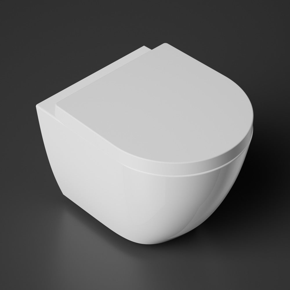 verkürztes WC nur 45cm - mit Sitz - spülrandlos - Treos Serie 810 - Toilette Raumspar-WC - (Set)