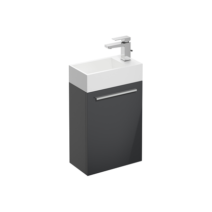 Gäste WC Waschbecken mit Unterschrank – 39,5cm breit – Becken aus Mineralguss – Treos Serie 900 - Graphit Grau Lack
