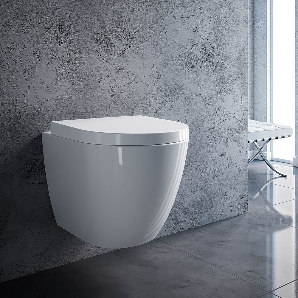 verkürztes WC nur 45cm - mit Sitz - spülrandlos - Treos Serie 810 - Toilette Raumspar-WC - (Set)