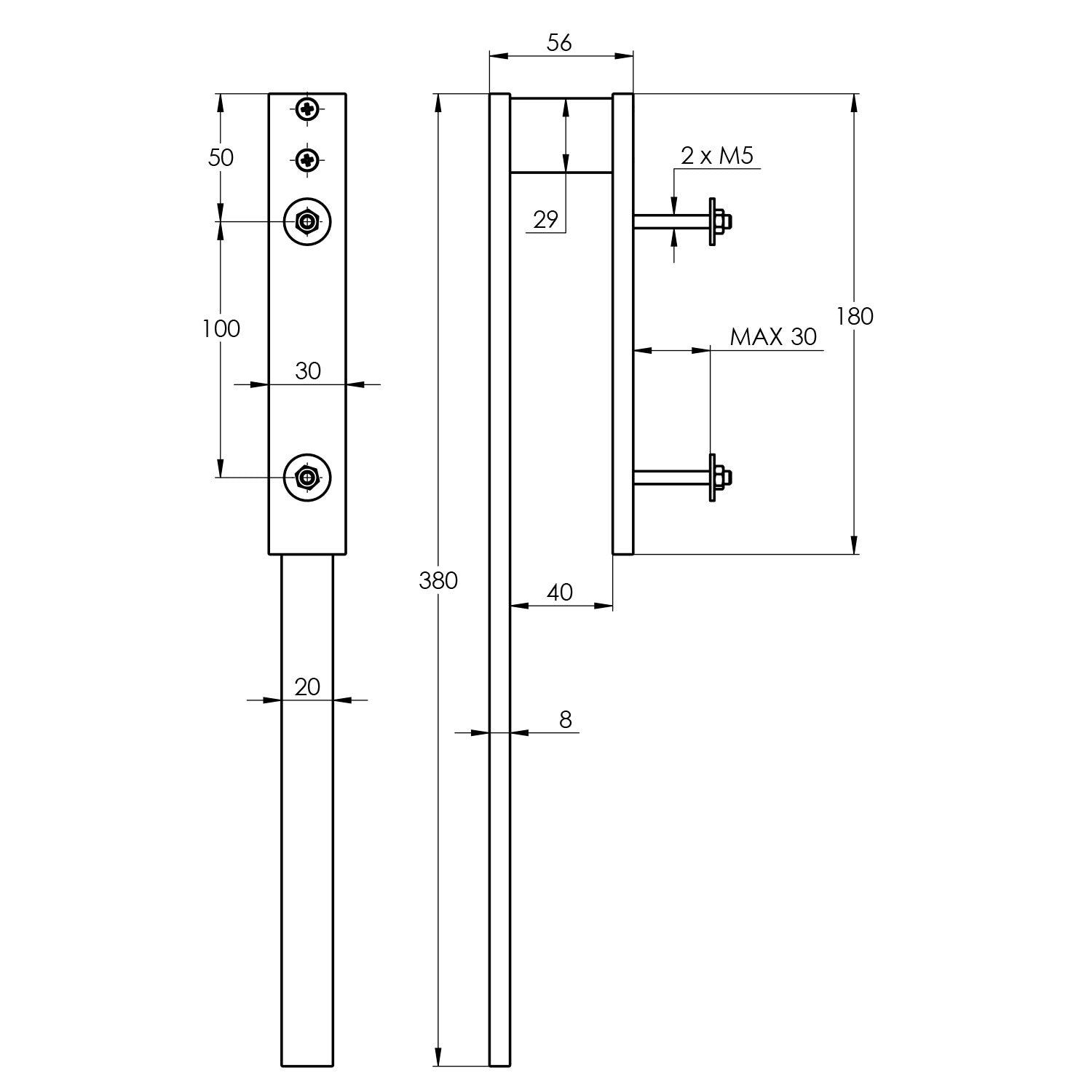 Handtuchhalter 1-armig Chrom Eckig - Universal - 380mm - Treos Serie 505
