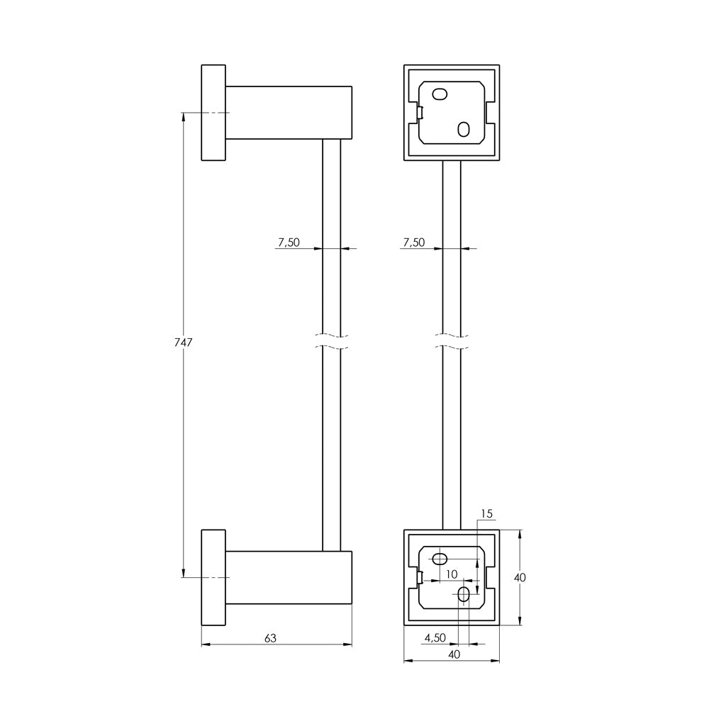 Treos Serie 505 Handtuchstange Breite 790 mm eckig chrom