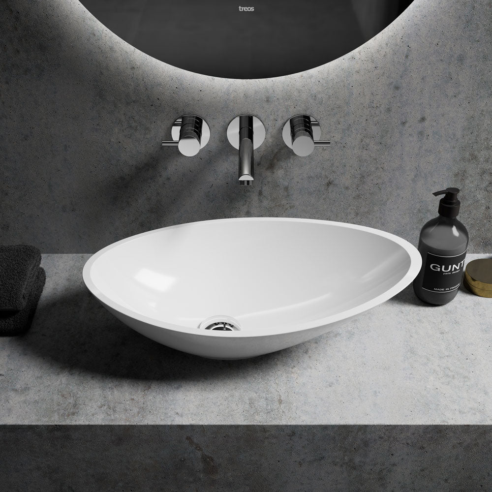 Aufsatzwaschtisch oval - aus Mineralguss - Breite 56,3cm - Treos Serie 710 - weiß