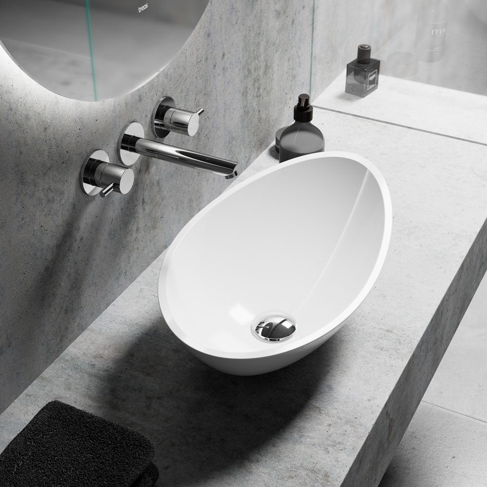Aufsatzwaschtisch oval - aus Mineralguss - Breite 56,3cm - Treos Serie 710 - weiß