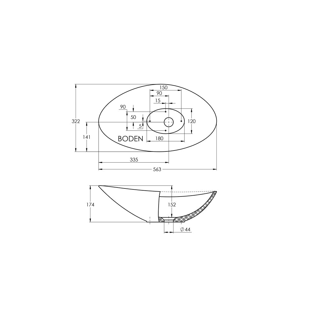 Aufsatzwaschtisch oval - aus Mineralguss - Breite 56,3cm - Treos Serie 710 - weiß