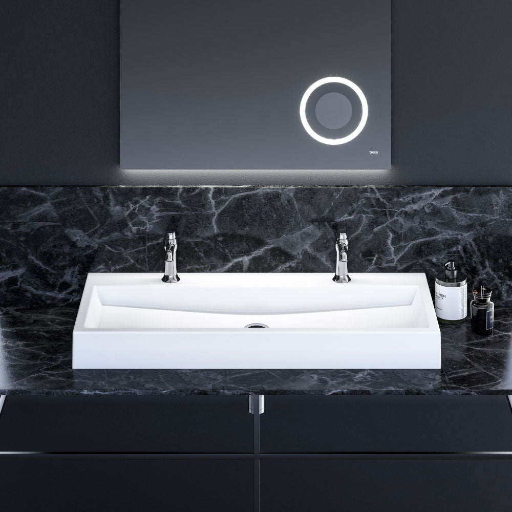 Doppelwaschtisch eckig - aus Mineralguss - Breite 100cm - Treos Serie 712 - weiß