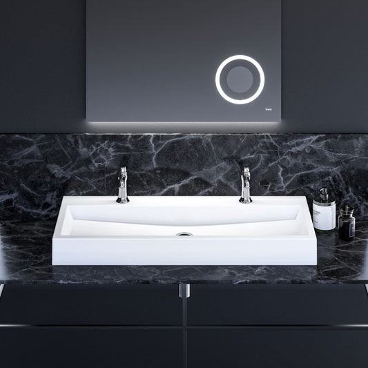 Doppelwaschtisch eckig - aus Mineralguss - Breite 100cm - Treos Serie 712 - weiß