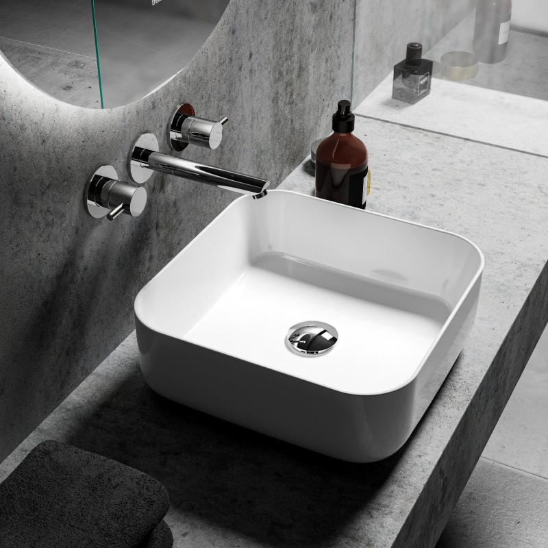 Aufsatzwaschtisch aus Keramik  - Treos Serie 800 - Breite 39,5cm - weiß