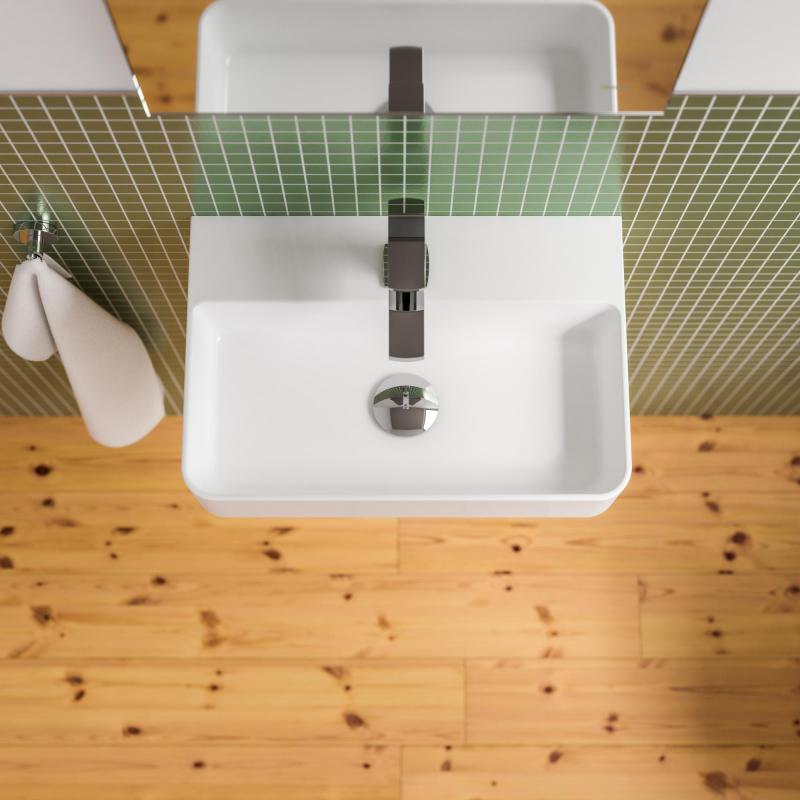 Handwaschbecken Eckig in Weiß – 46,5cm breit – aus Keramik – Treos Serie 800