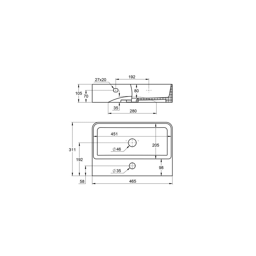 Handwaschbecken Eckig in Weiß – 46,5cm breit – aus Keramik – Treos Serie 800