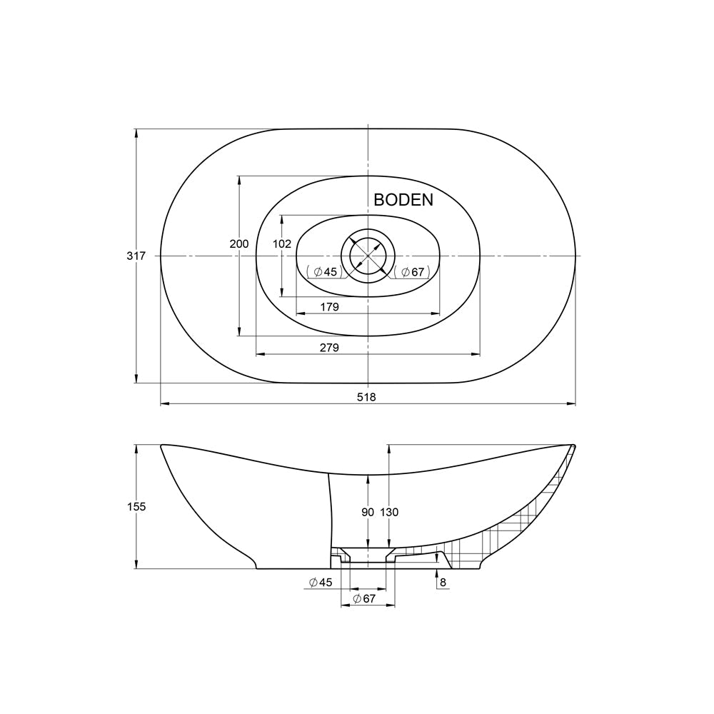 Aufsatzwaschtisch Keramik - Treos Serie 800 - Breite 52cm - weiß