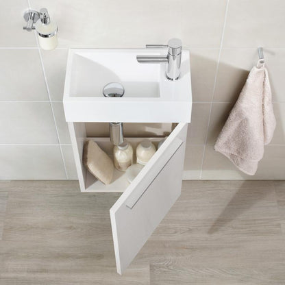 Gäste WC Waschbecken mit Unterschrank – 39,5cm breit – Becken aus Mineralguss – Treos Serie 900 - Weiß Lack