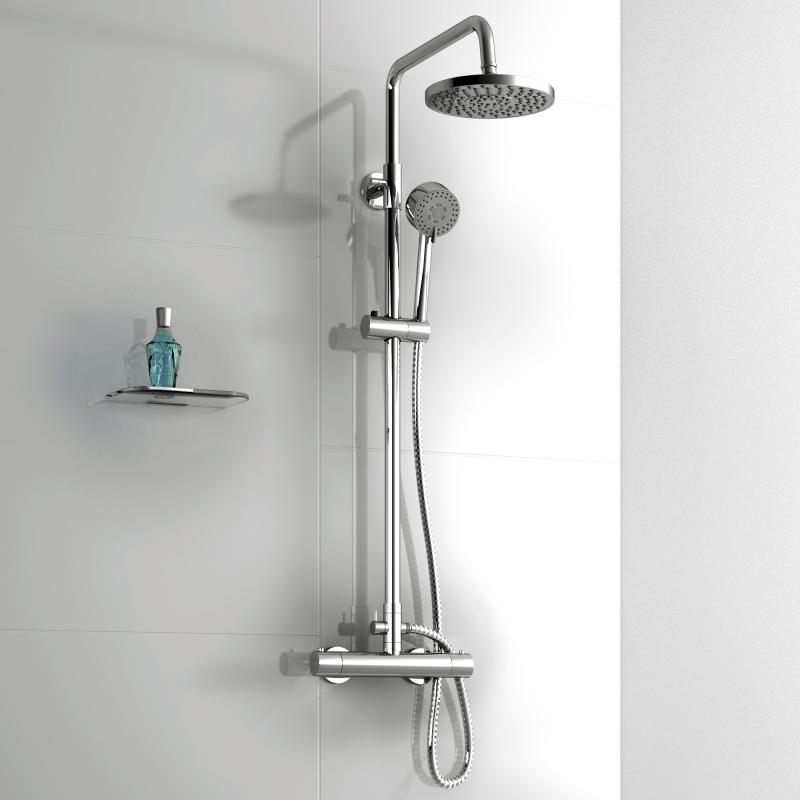 Duschsystem mit Thermostat - Treos Serie 173 - Regenbrause rund 200mm - Handbrause höhenverstellbar - chrom