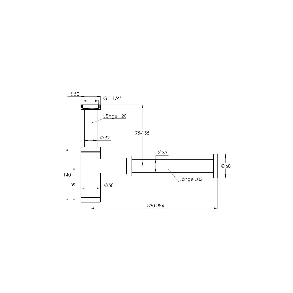 Treos Serie 190 Universal Design-Siphon 1 1/4 Zoll x 32 mm chrom